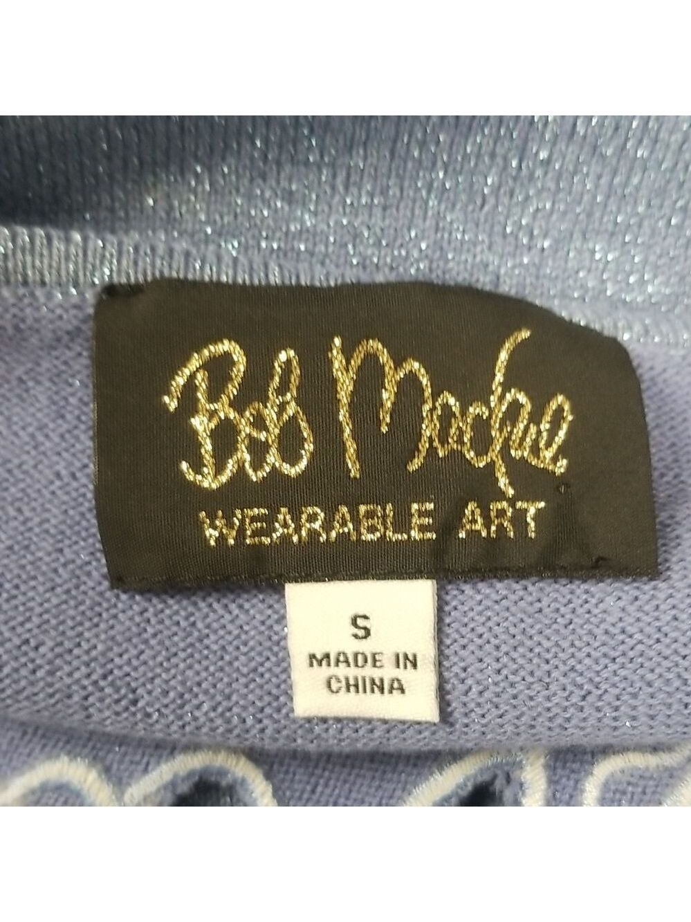Bob Mackie Floral Cut Out Embroidered Metallic Sweater Blue EUC SZ Small - Picture 5 of 6